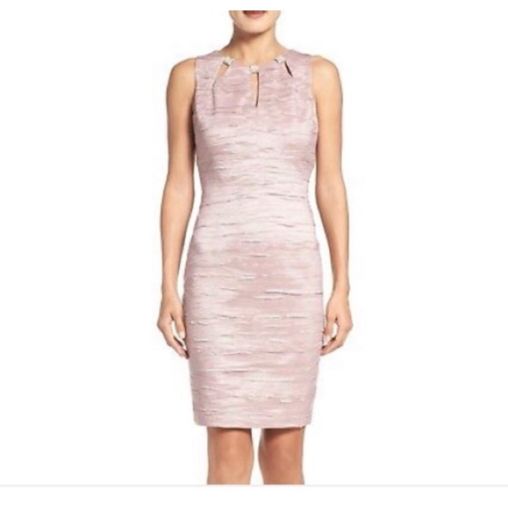 Eliza j pink bejeweled neckline sheath dress